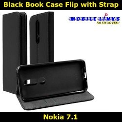 Black Book Case Flip with Strap For Nokia 7.1 TA-1100 Slim Fit Look